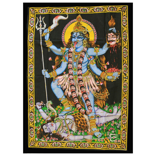 Vibrant Indian wall art print depicting the goddess Kali in a traditional spiritual style.