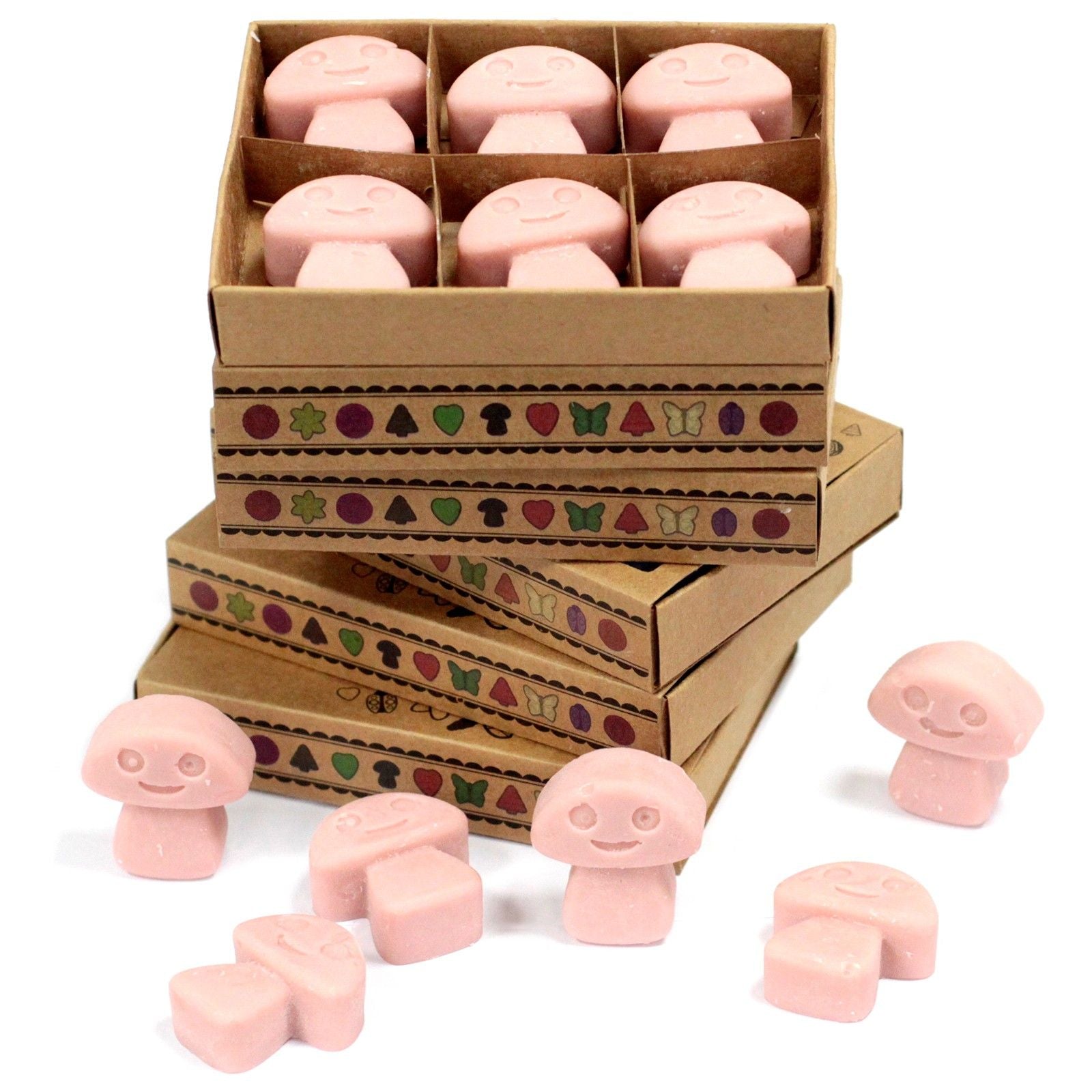 Six rectangular natural soy wax melts in a small matchbox-style container with a coffee-themed label.