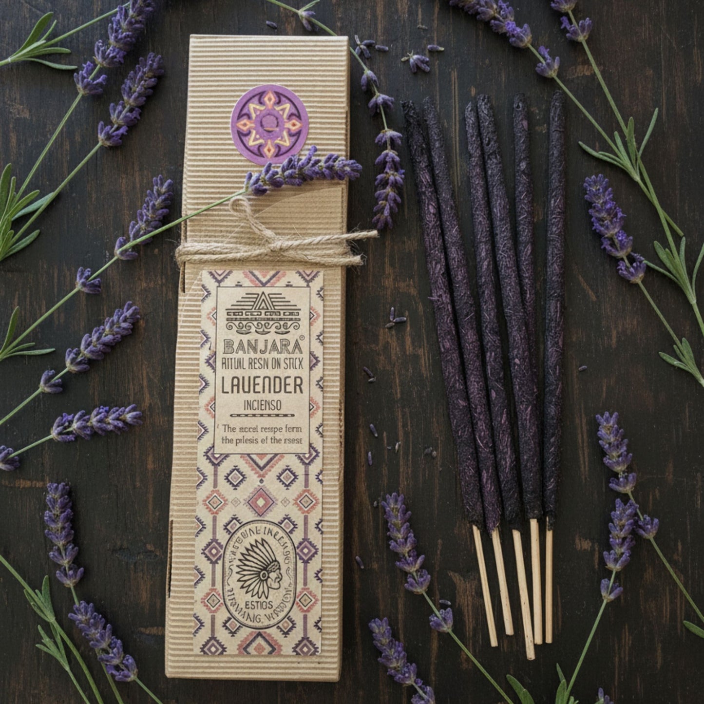 Hand-rolled lavender resin sticks showing a natural herbal texture and sweet floral fragrance.