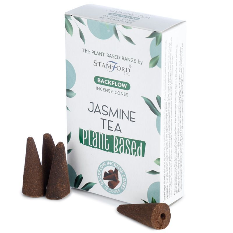 Natural brown backflow incense cones scented with jasmine tea, designed to create a cascading smoke effect.