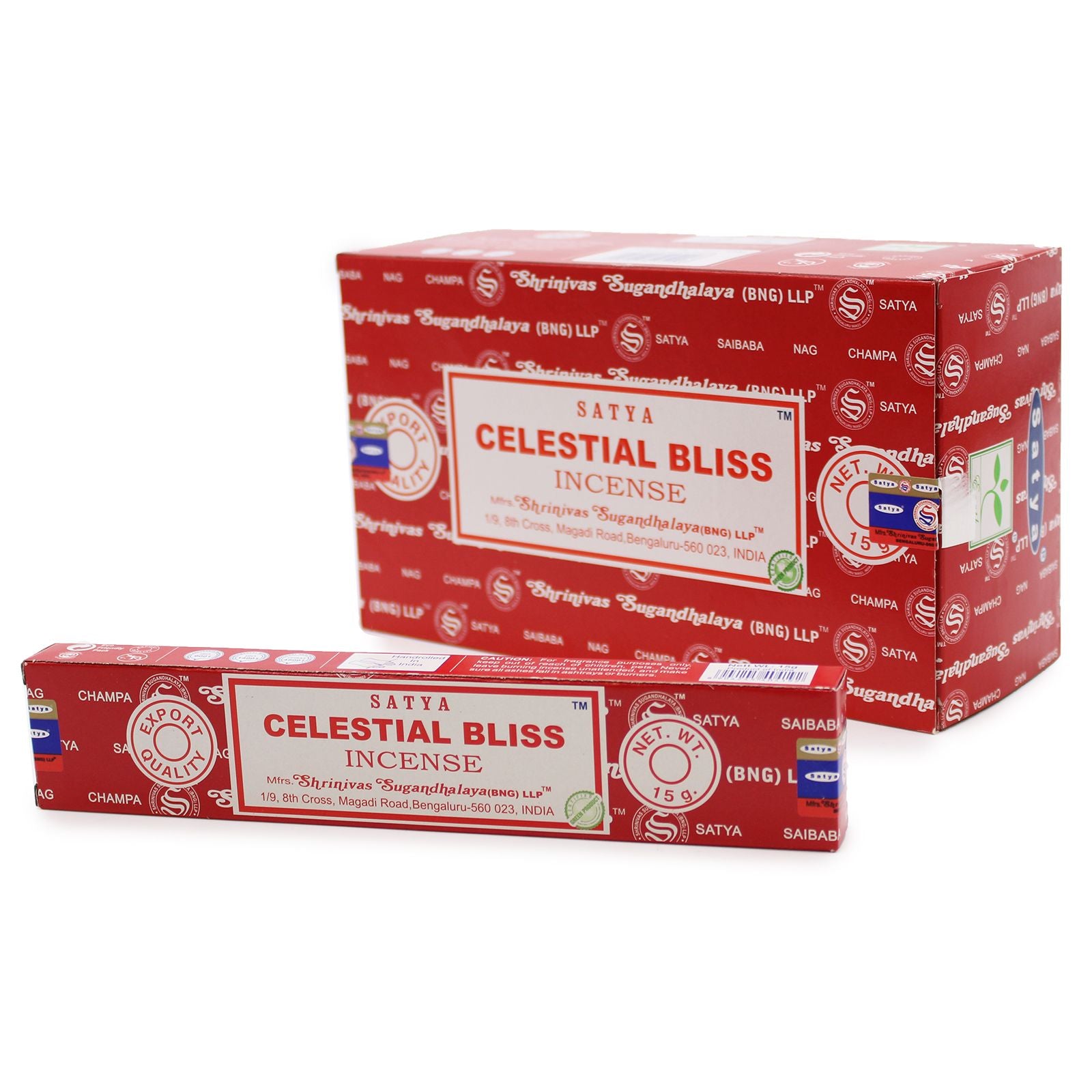 Hand-rolled incense sticks in a blue and white box labelled Celestial Bliss.