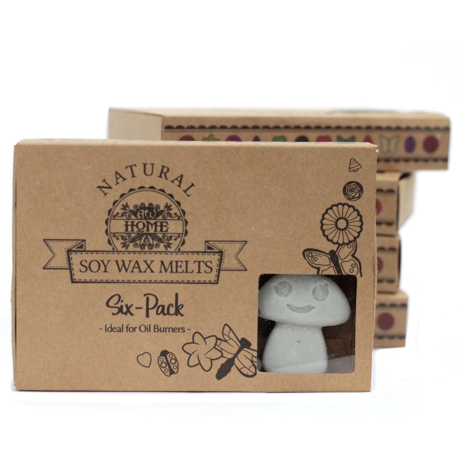 Six heart-shaped dark patchouli soy wax melts neatly arranged in a rustic matchbox-style slider box.