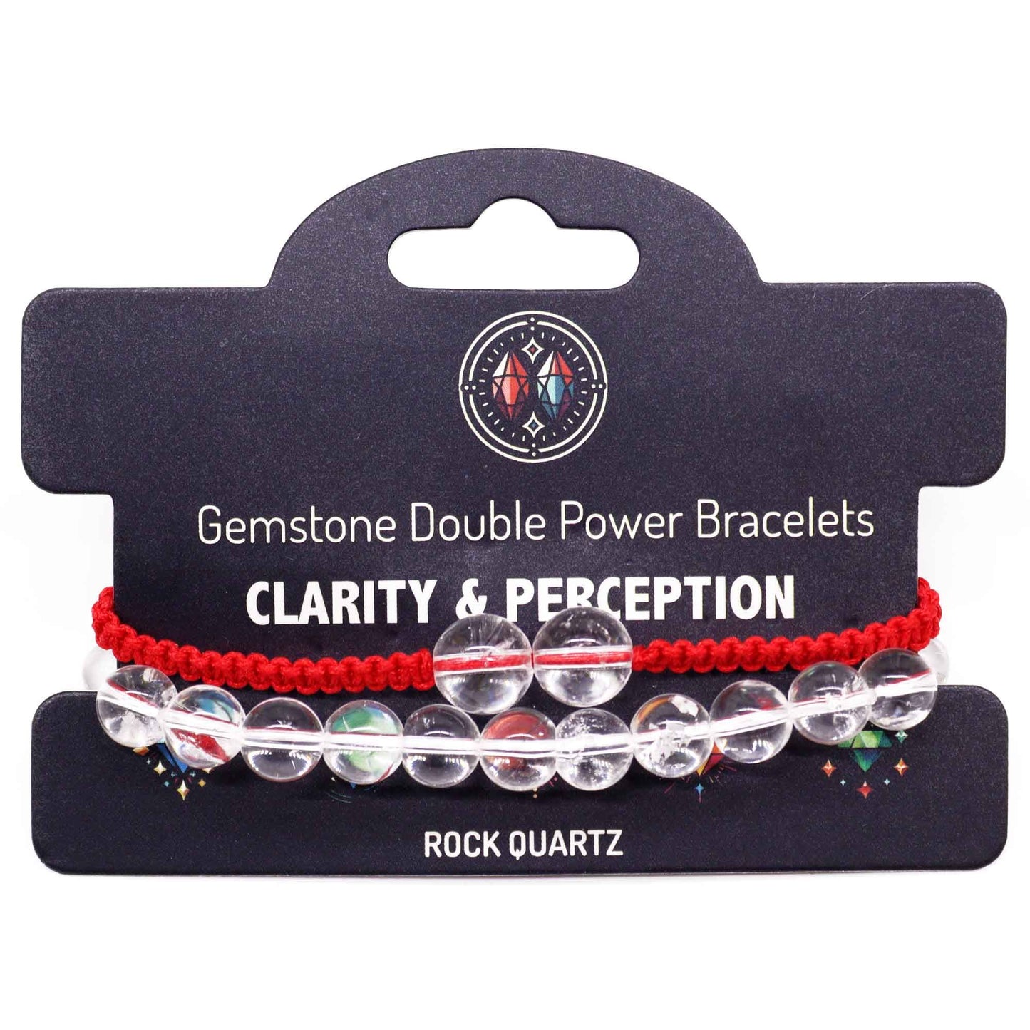 Two strands of clear polished rock quartz crystal beads on a delicate adjustable string bracelet.