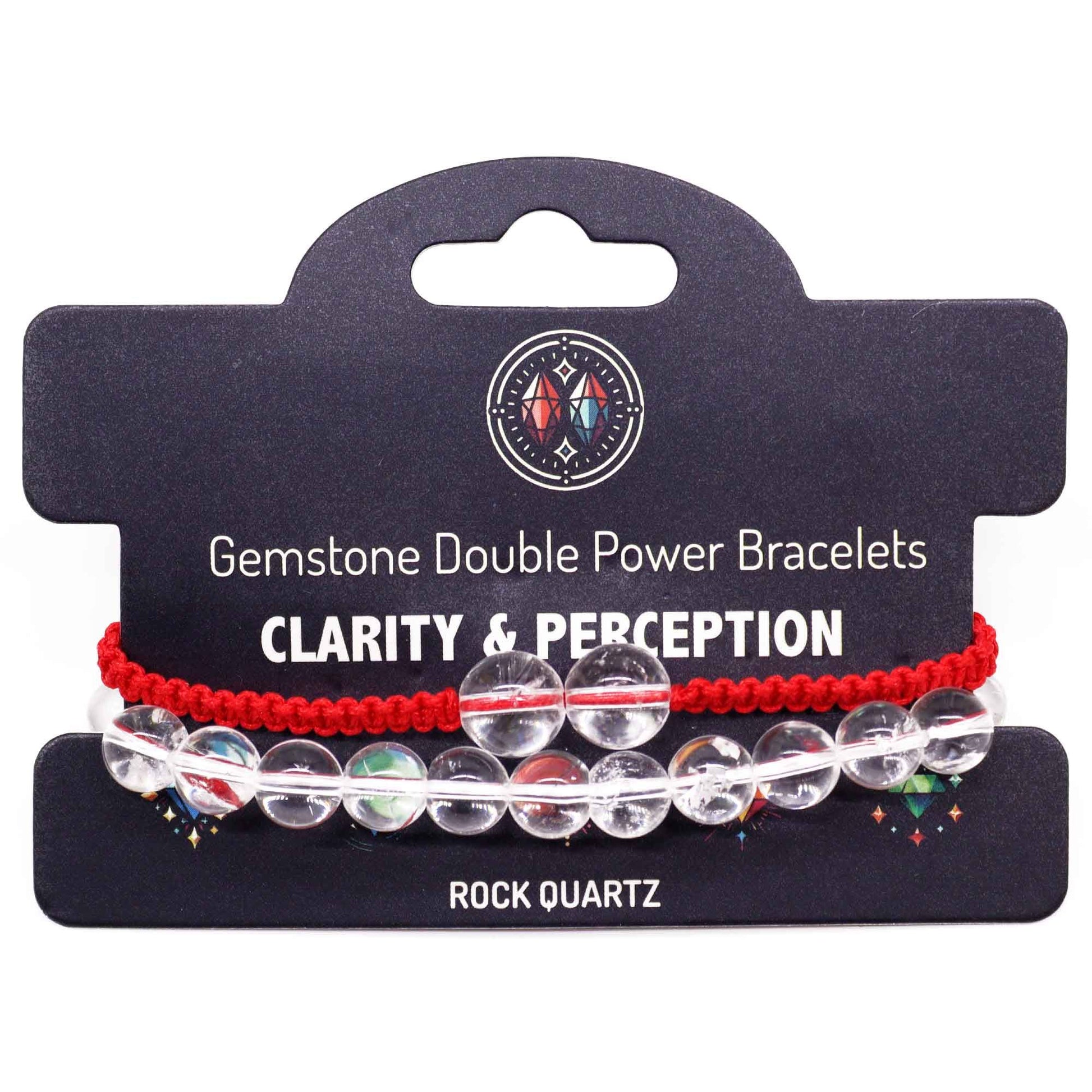 Two strands of clear polished rock quartz crystal beads on a delicate adjustable string bracelet.