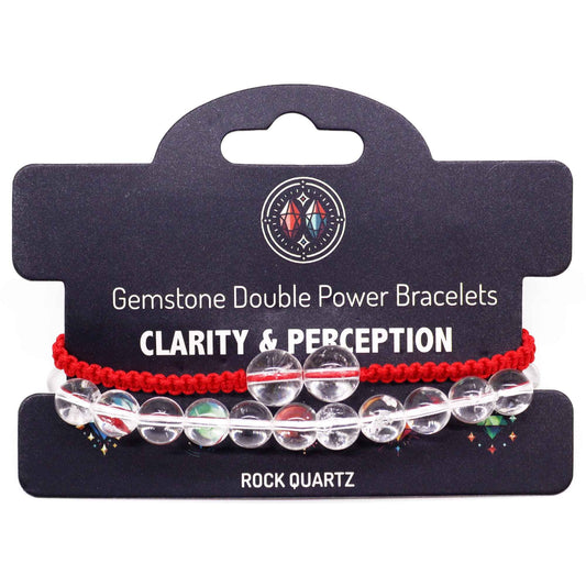 Two strands of clear polished rock quartz crystal beads on a delicate adjustable string bracelet.