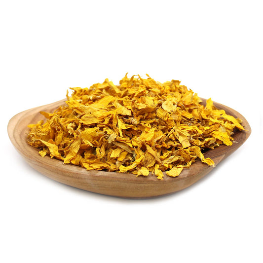 Large bag of vibrant yellow dried sunflower petals for spiritual and decorative use.
