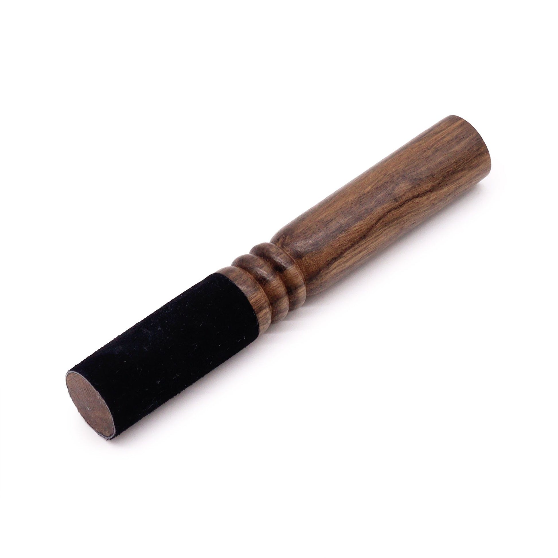 Smooth 18cm wooden striker for singing bowls featuring a decorative double ring design on the handle.
