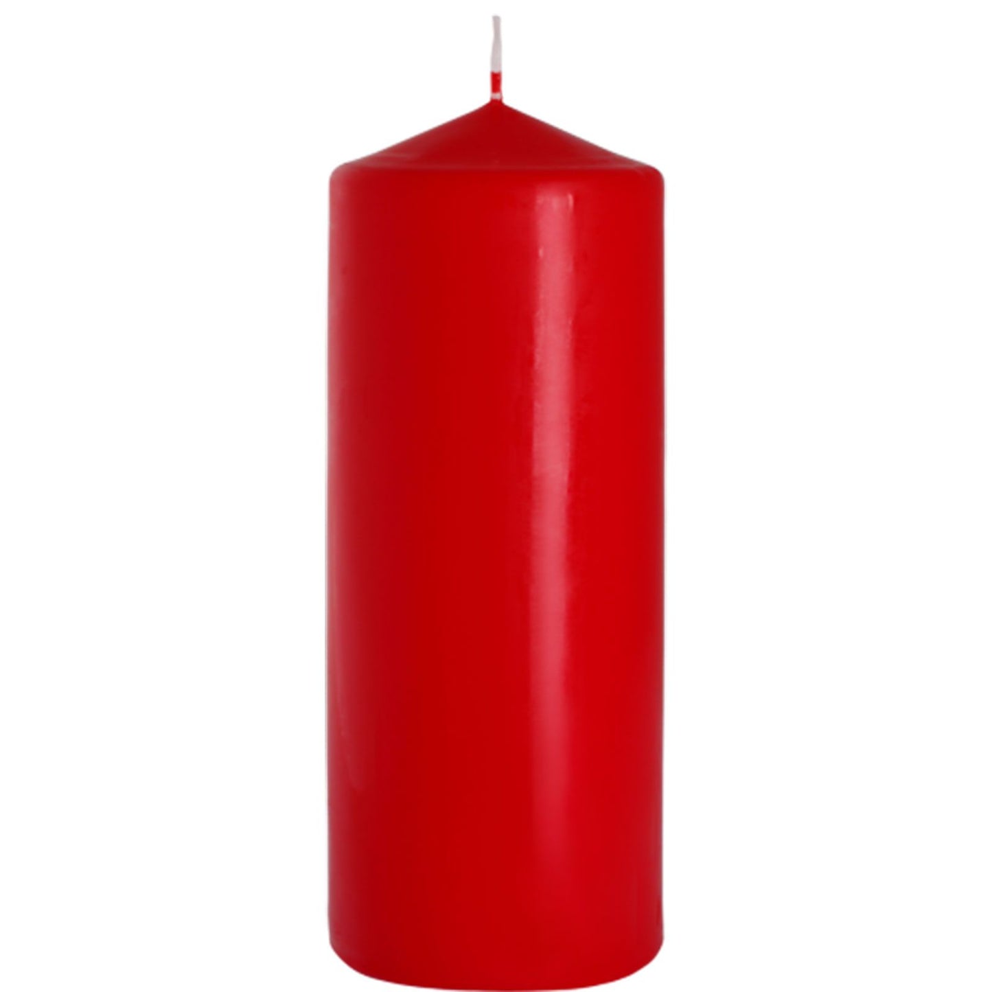 Large solid red pillar candle with a smooth finish and a single wick.