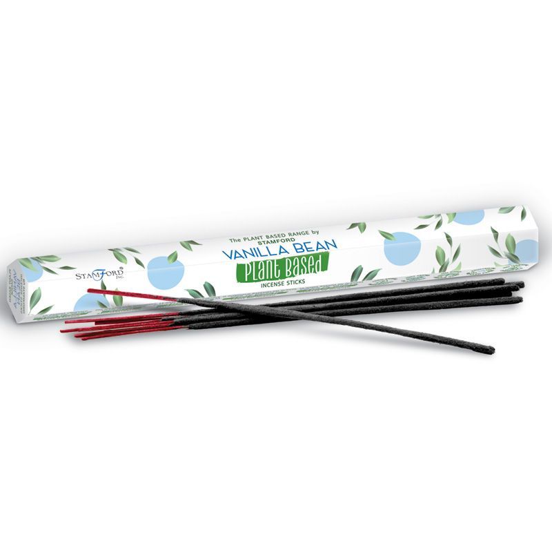 Handcrafted plant-based incense sticks with a smooth vanilla bean scent, displayed in minimalist packaging.
