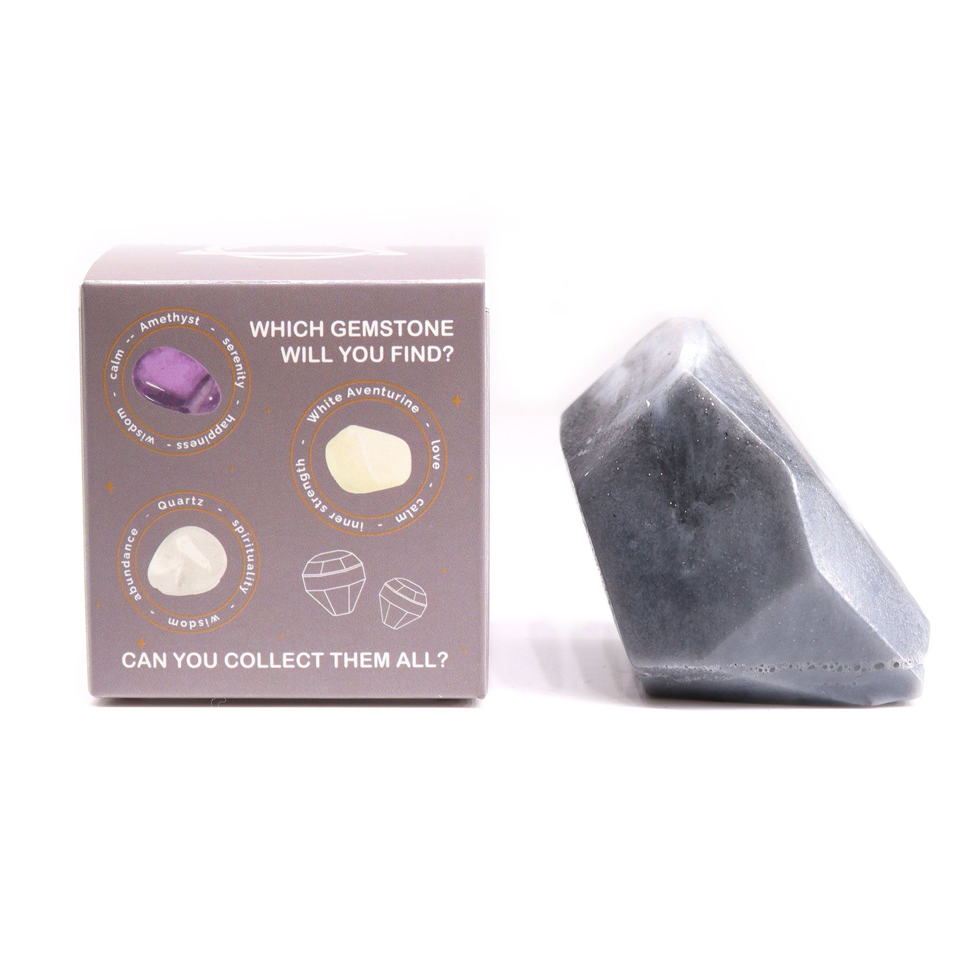Luxurious stone-shaped soap with a marble-like texture in a decorative gift box.