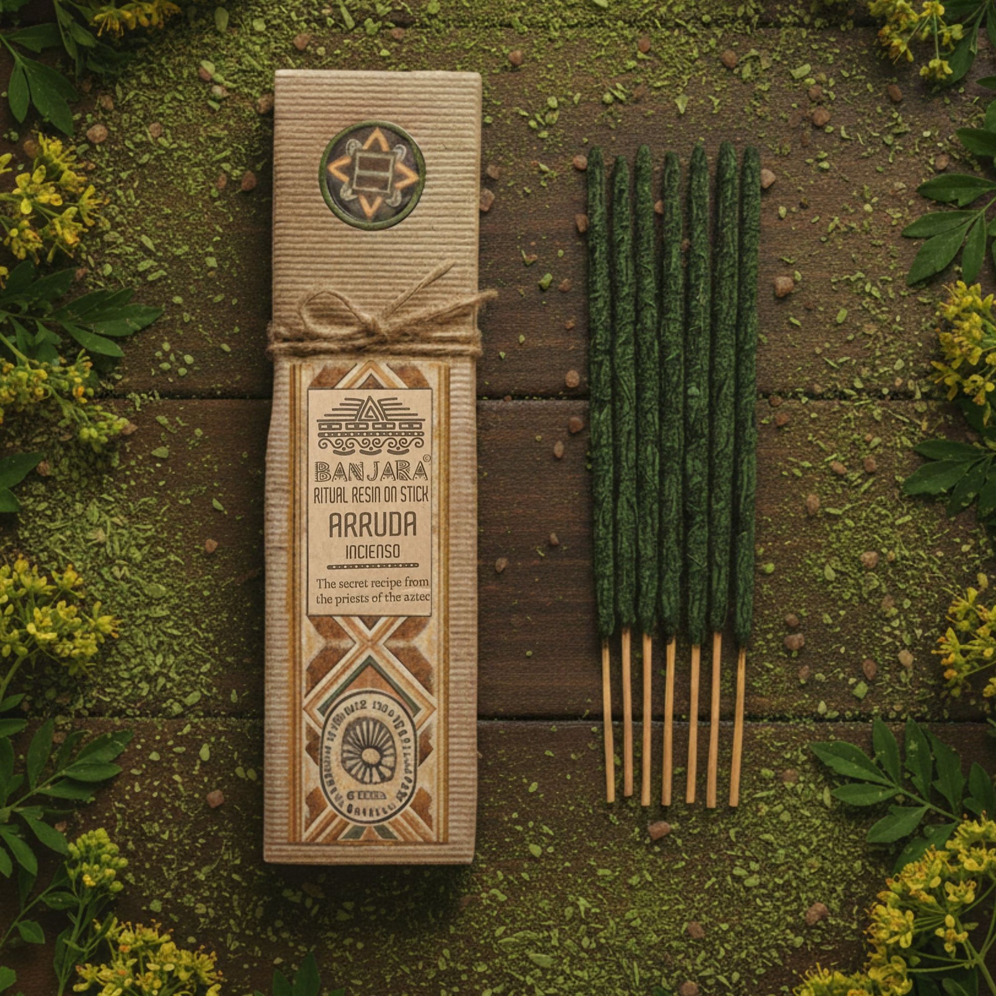 Handcrafted ritual resin incense sticks with a natural herbal texture and earthy brown finish.