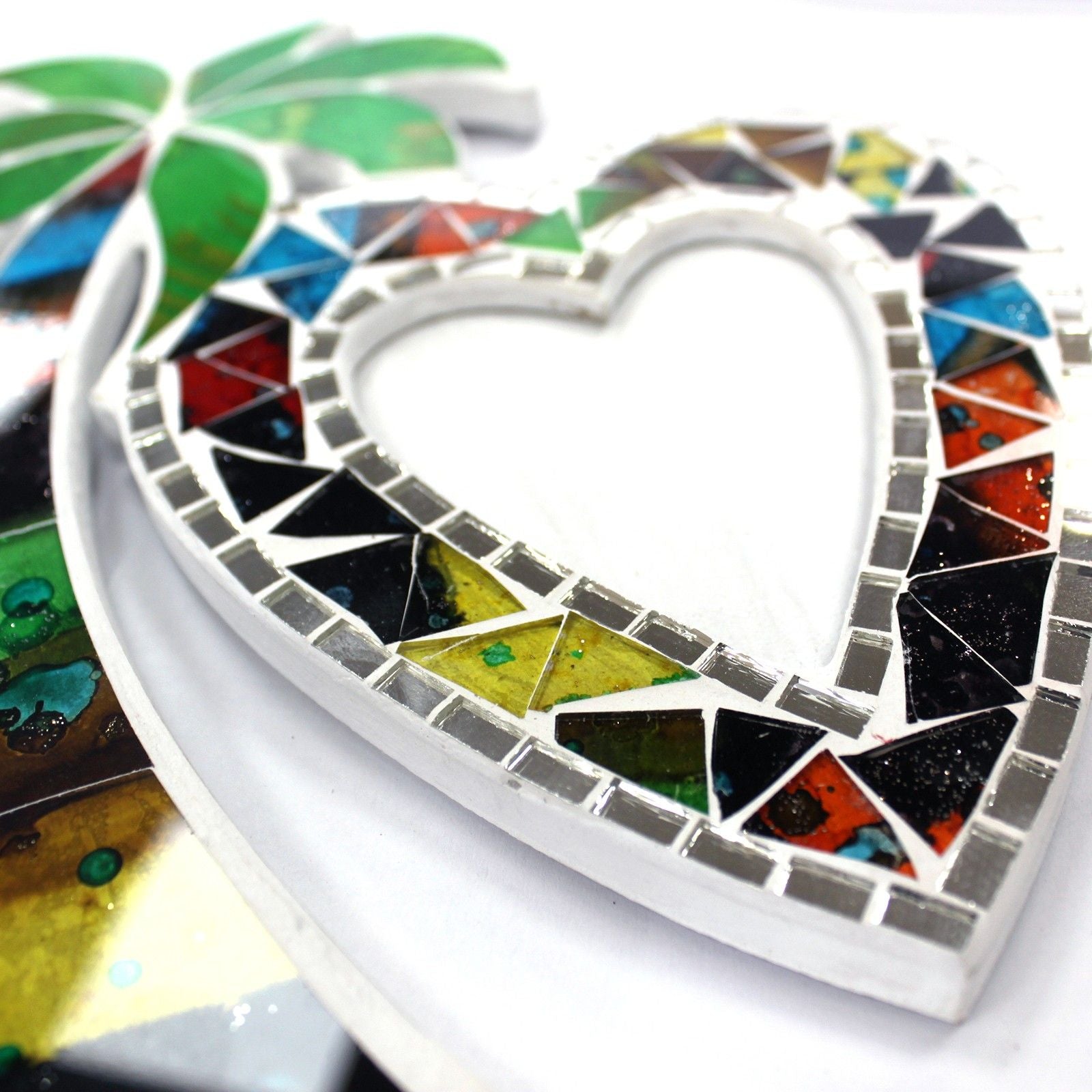 Large double picture frame with an intricate mosaic coconut shell design and unique tropical texture.