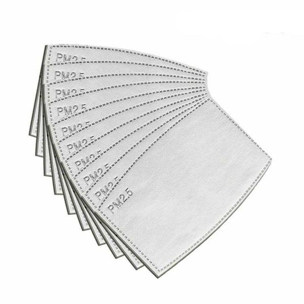 Pack of rectangular white PM2.5 face mask filter inserts designed for children's reusable masks.