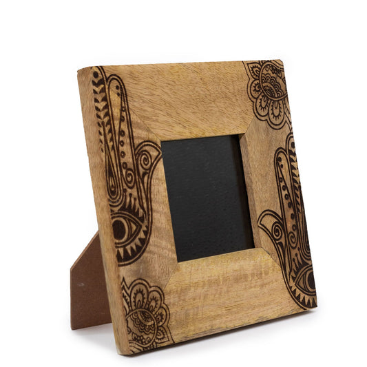 Square black mango wood picture frame with a natural grain texture, designed for a small photograph.
