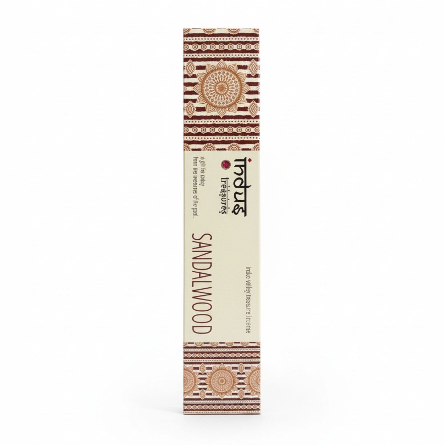 Hand-rolled sandalwood incense sticks in a traditional rectangular box with floral patterns.