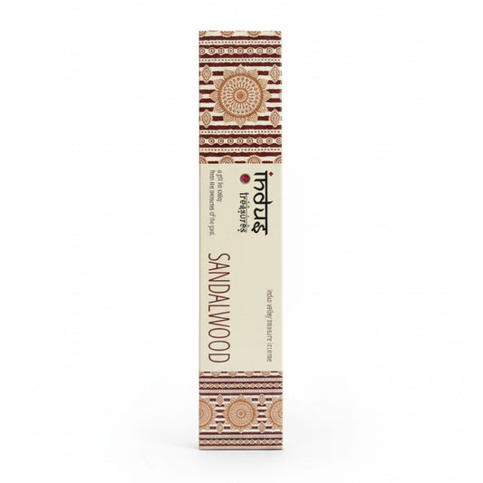 Hand-rolled sandalwood incense sticks in a traditional rectangular box with floral patterns.