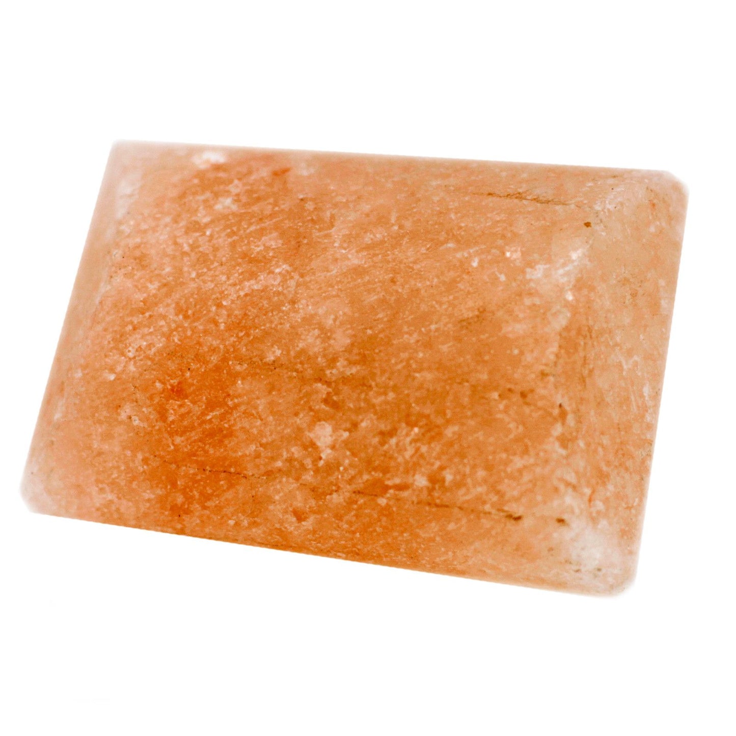 Hand-carved rectangular pink Himalayan salt deodorant stone showing natural mineral crystal textures.
