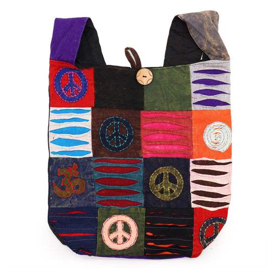 Handcrafted Indian ethnic peace sling bag with vibrant colours and a long strap for a comfortable over-the-shoulder fit.