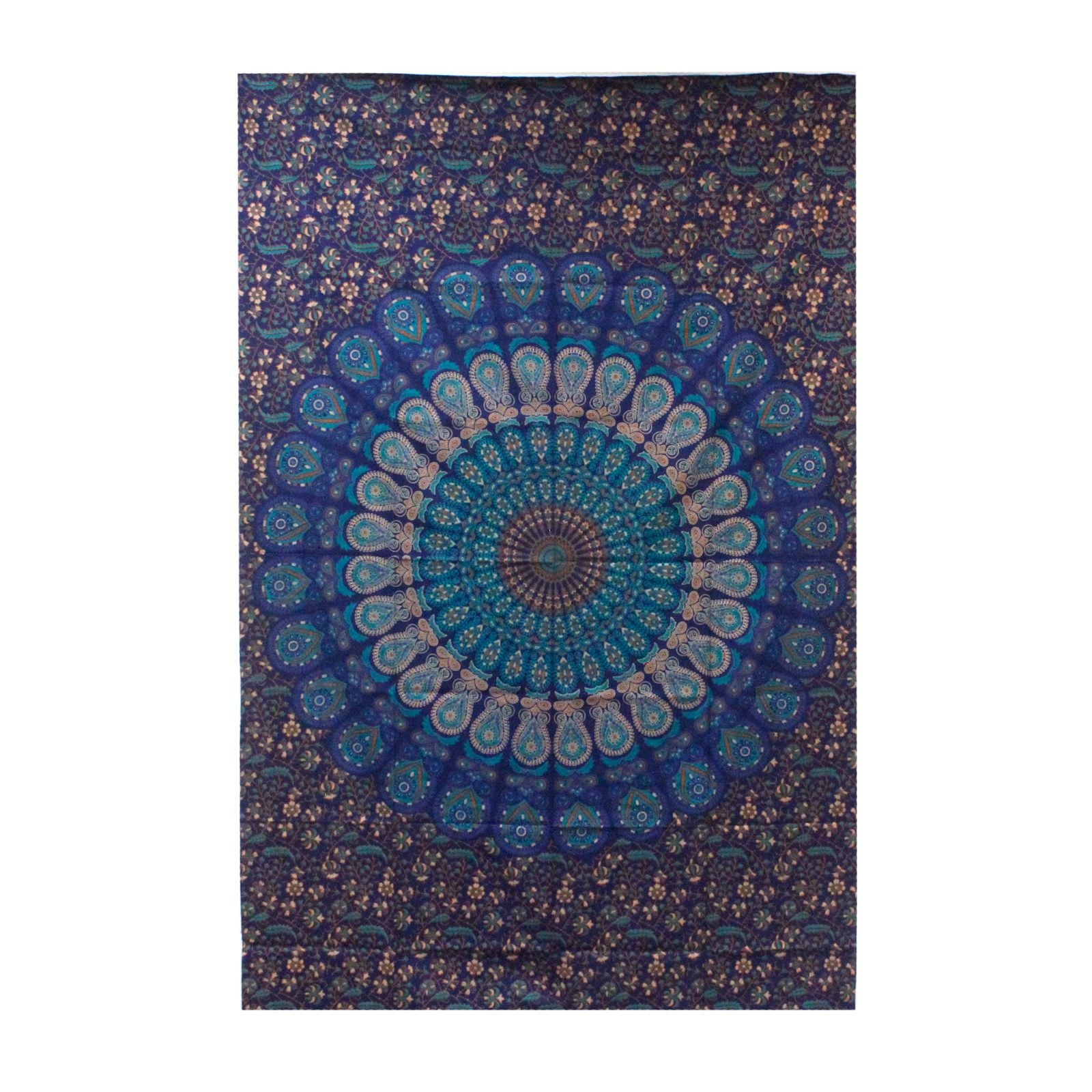 Intricate black and white classic mandala pattern on a large double cotton bedspread and wall hanging.