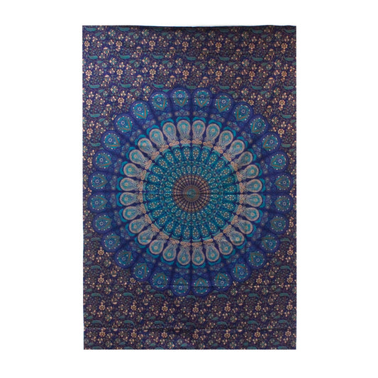 Intricate black and white classic mandala pattern on a large double cotton bedspread and wall hanging.