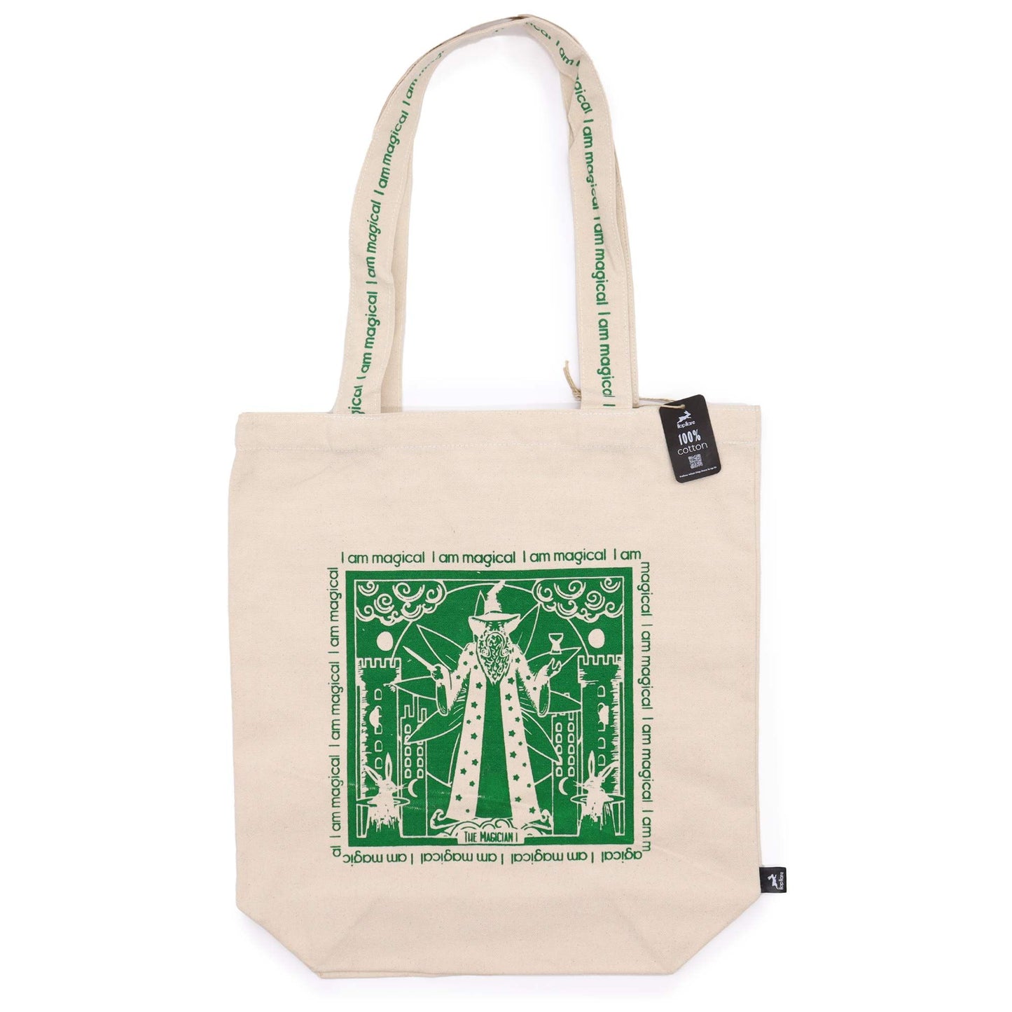 Durable cotton canvas tote bag featuring an enchanting 'I am Magical' affirmation and mystical design.