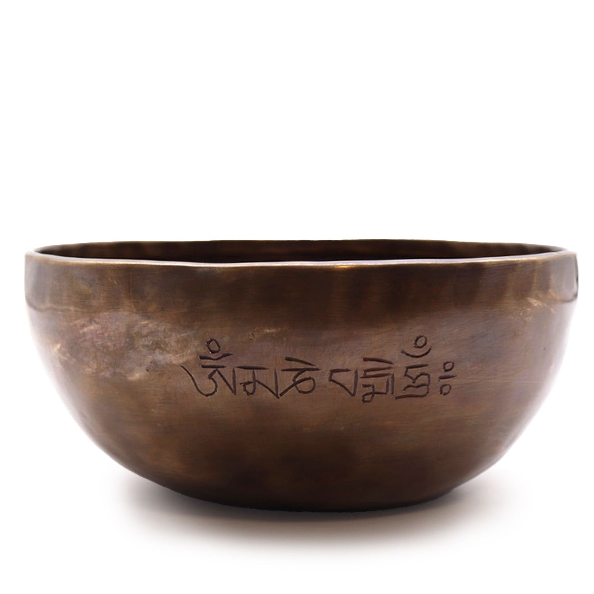 Extra large 22cm handcrafted metal singing bowl featuring engraved moon phase symbols and a polished finish.