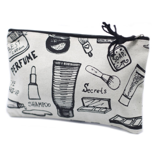 Soft and lightweight classic fabric zip pouch featuring a vibrant pattern, handmade for travel and small storage.