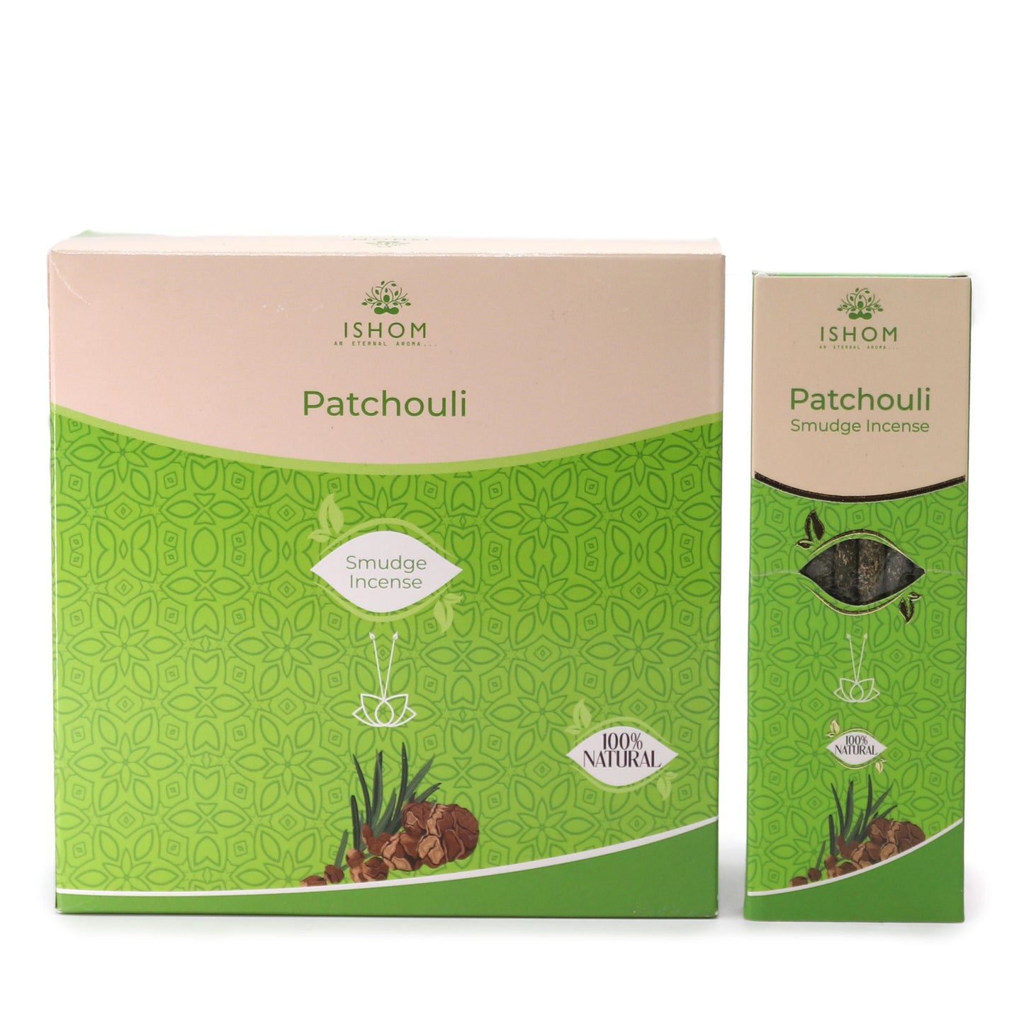 Hand-rolled thick smudge incense sticks with a rich texture, featuring natural patchouli herbs and resins.