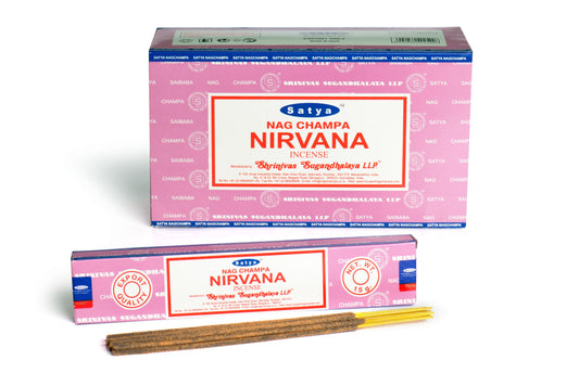 A pack of high-quality incense sticks with a calming blue and white design, resting on a wooden surface.