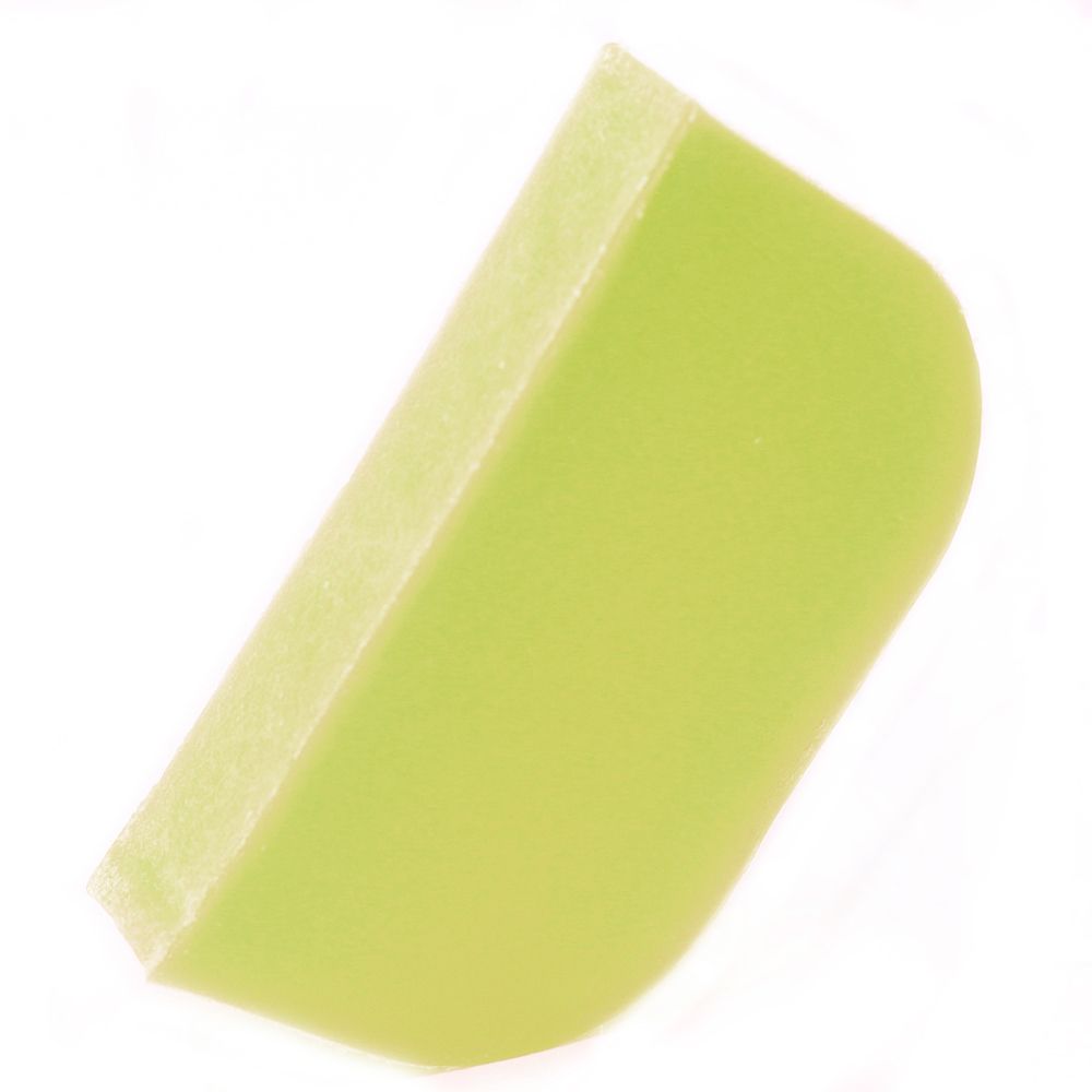 Handmade rectangular solid shampoo bar with a textured surface, featuring coconut and lime infusions.