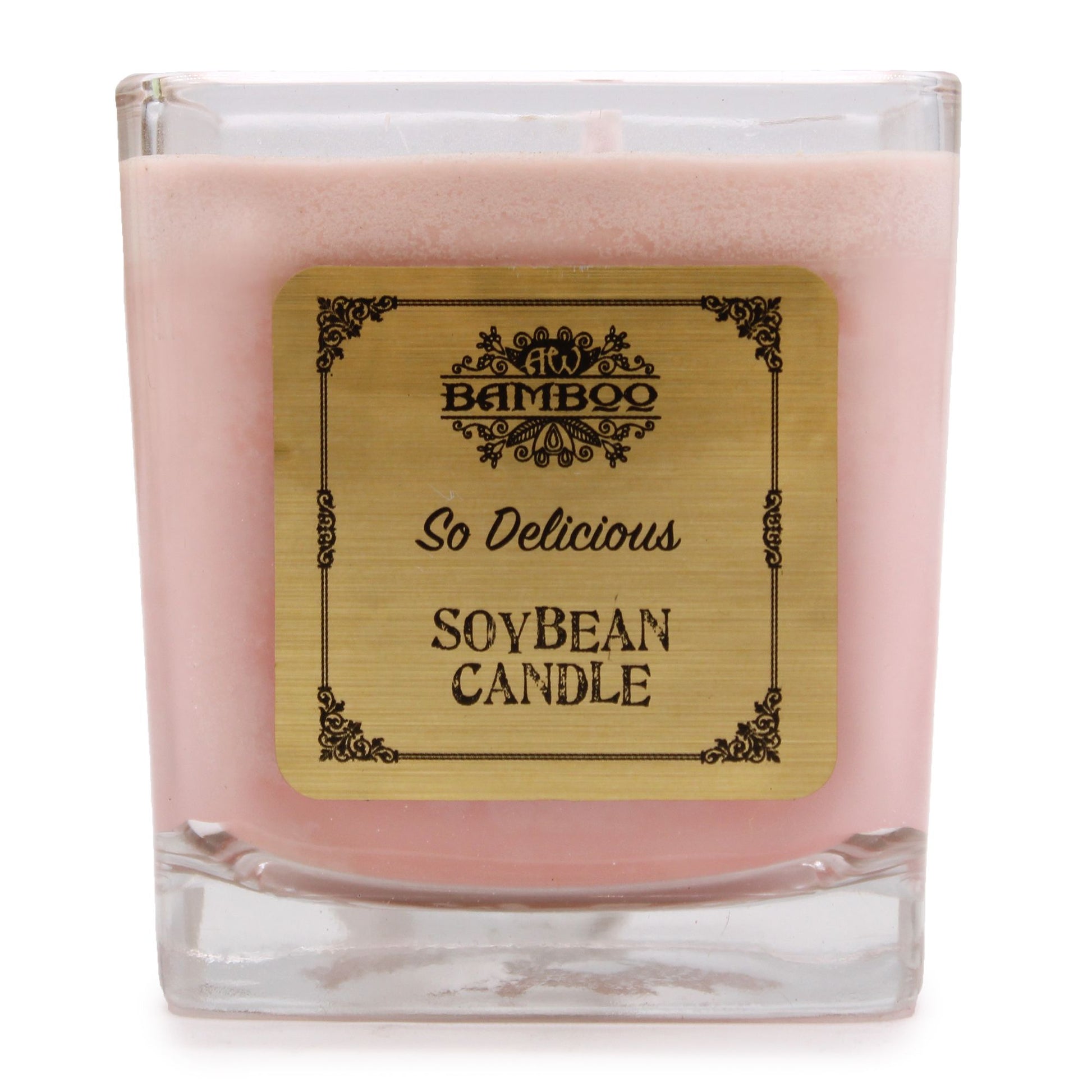 Chunky recycled glass jar candle with natural soybean wax and a protective dust cover.