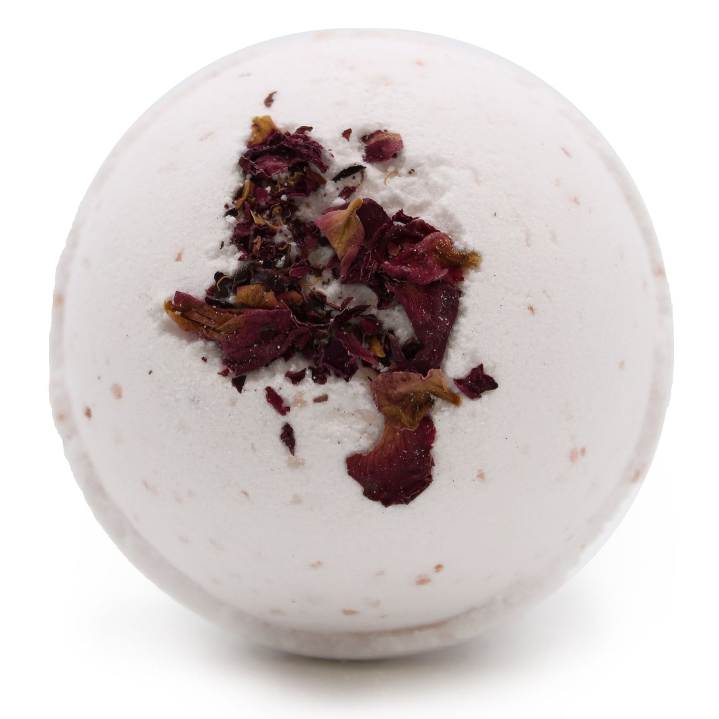 A large round pink Himalayan salt bath bomb infused with ylang ylang and nourishing coconut oil.