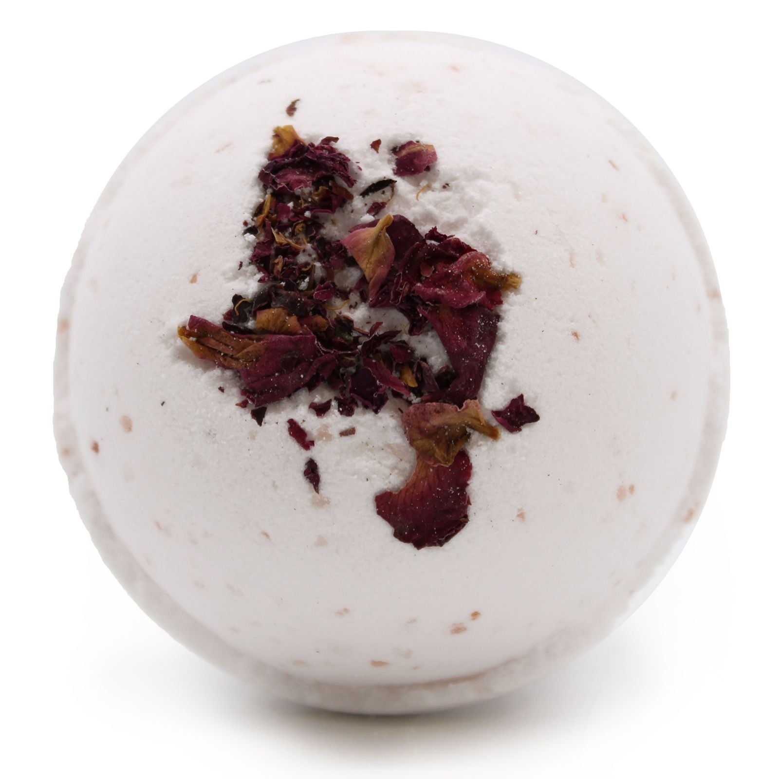 A large round pink Himalayan salt bath bomb infused with ylang ylang and nourishing coconut oil.