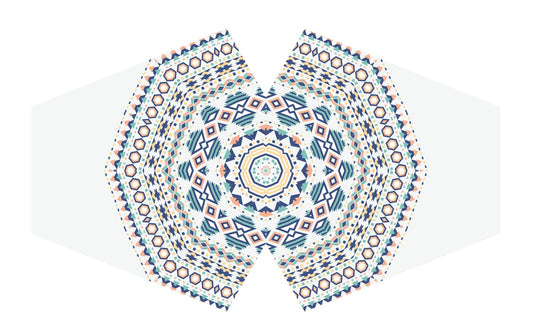 Adult-sized reusable face mask featuring a vibrant multi-coloured Aztec tribal pattern.