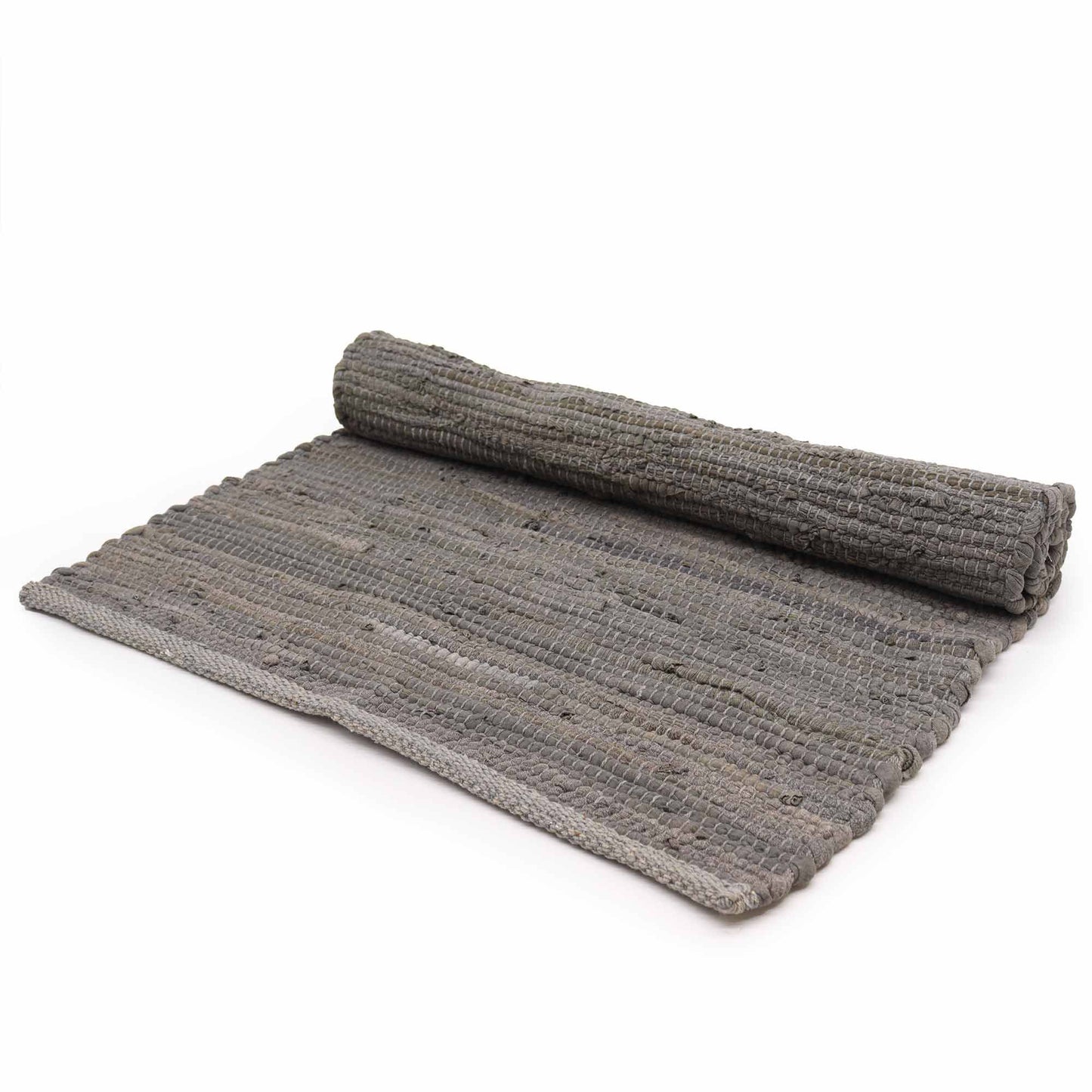 Large rectangular hand-woven cotton rug in a deep charcoal grey with a traditional textured weave.