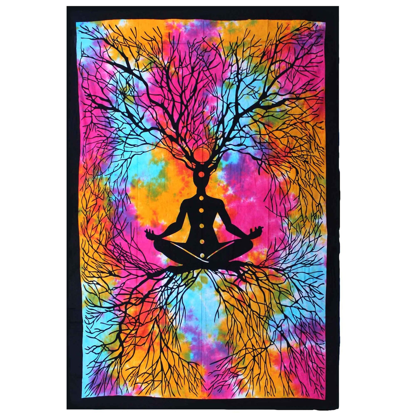 Detailed cotton wall hanging featuring a symbolic yoga tree design in a single bedspread size.