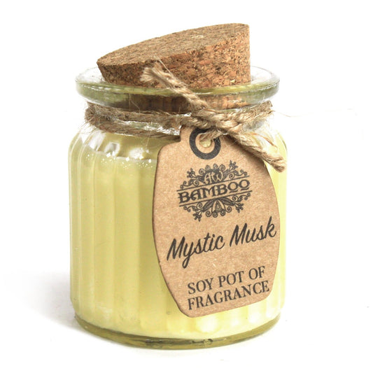 Small terracotta-style pot filled with white soy wax featuring a natural cotton wick.