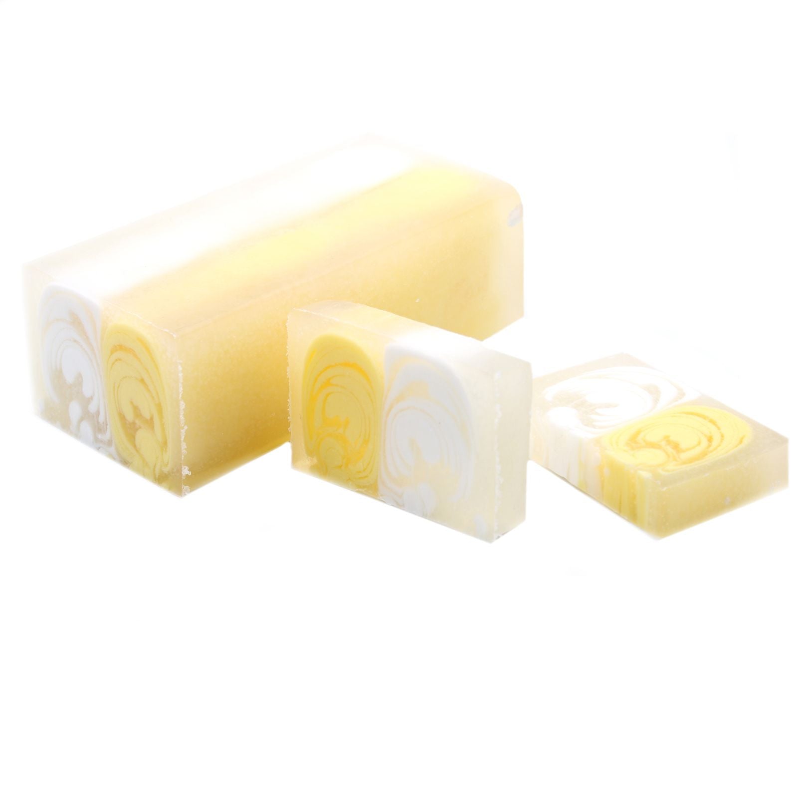 A creamy, textured slice of handcrafted vanilla soap with a natural, artisanal finish.