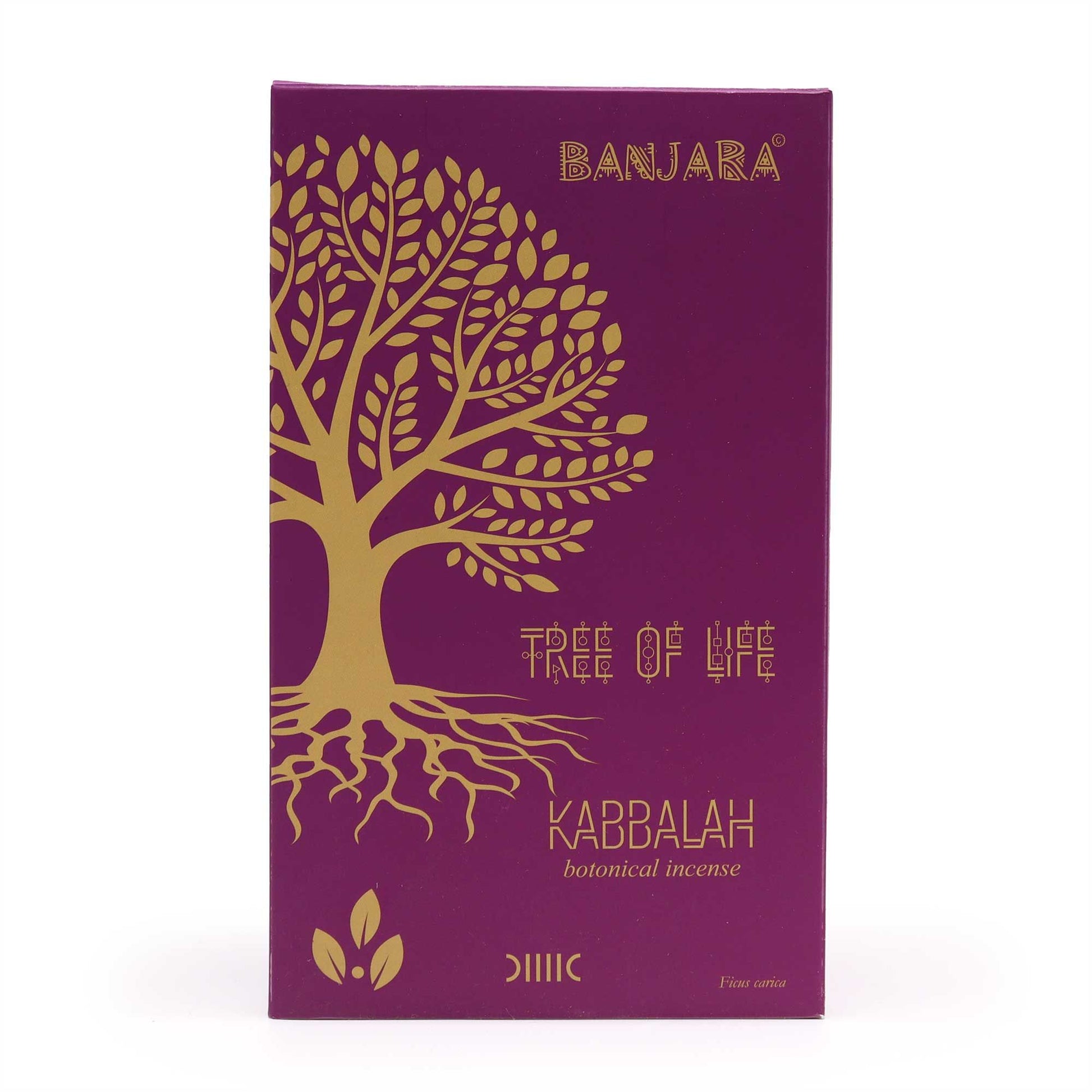 Handmade botanical incense sticks in a decorative 15g pack featuring mystical tree of life and fig leaf illustrations.