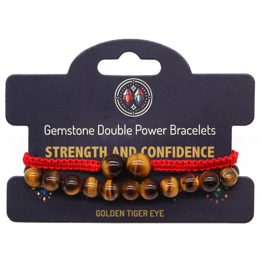 Two rows of polished brown and golden tiger eye gemstone beads on an adjustable cord bracelet.