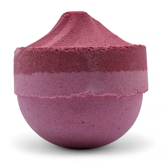 Large vibrant pink and blue fizzy jumbo bath bomb with a textured surface.