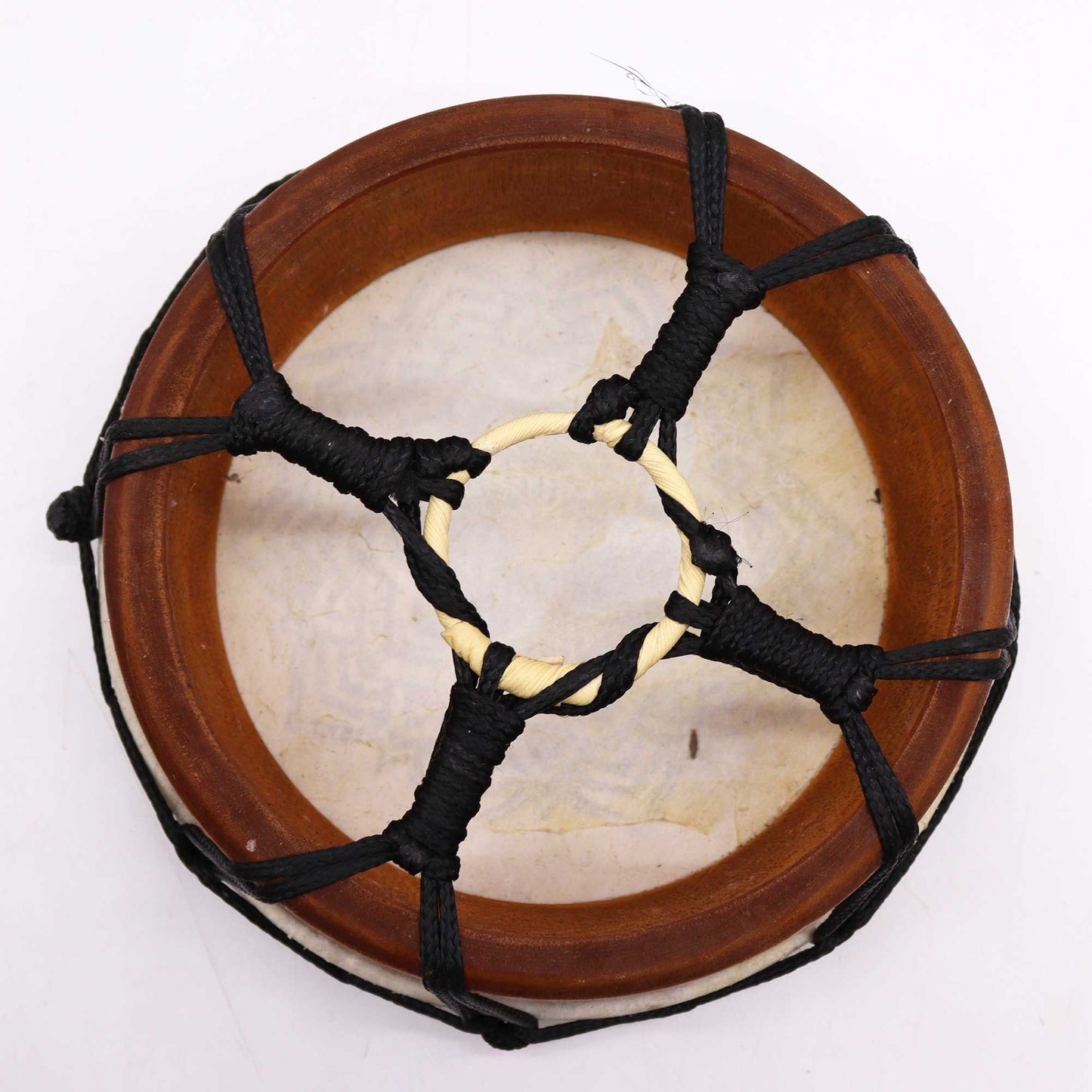 Compact 20cm shamanic drum featuring an intricate black mandala design on a natural drum skin surface.