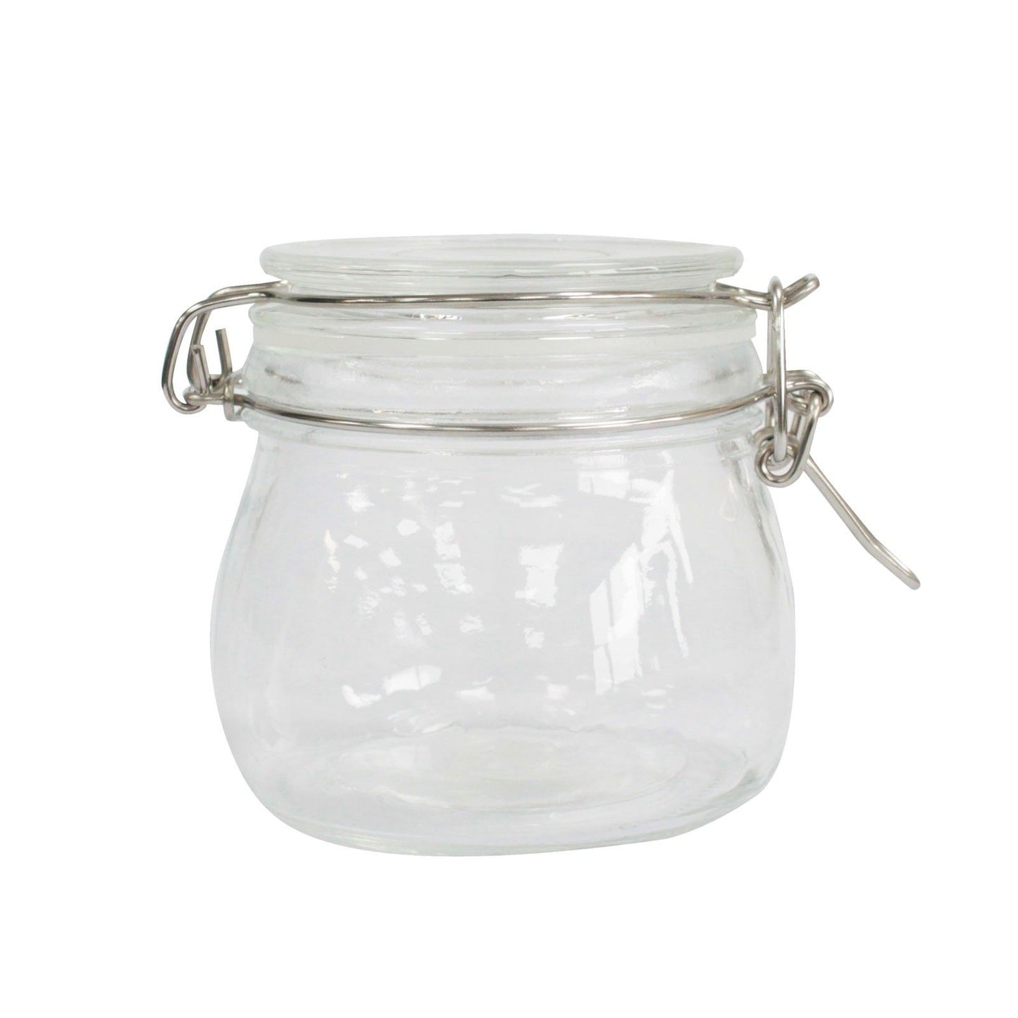 Classic 500ml clear glass storage jar with a traditional airtight clip top lid and orange rubber seal.
