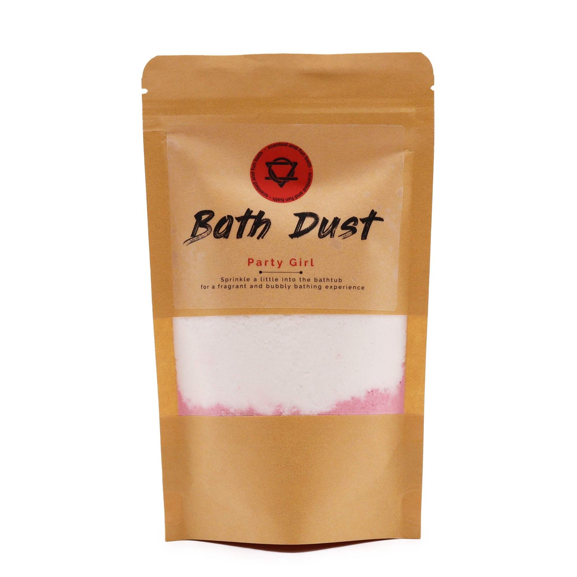 Colourful sparkling bath dust in a clear 190g packet for a vibrant and fragrant bath time experience.