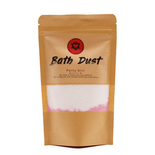 Colourful sparkling bath dust in a clear 190g packet for a vibrant and fragrant bath time experience.