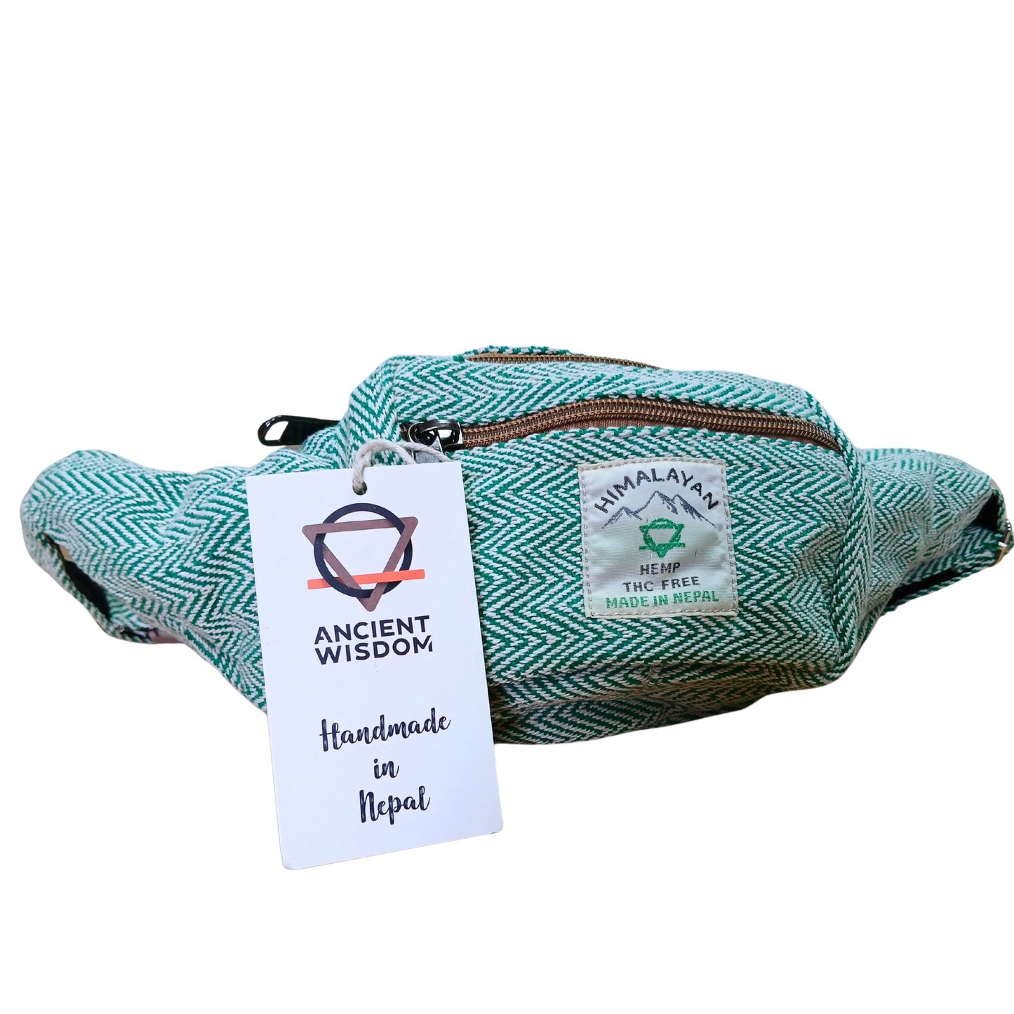 Minimalist sage green cotton and hemp style fanny pack with adjustable strap and durable textured fabric.