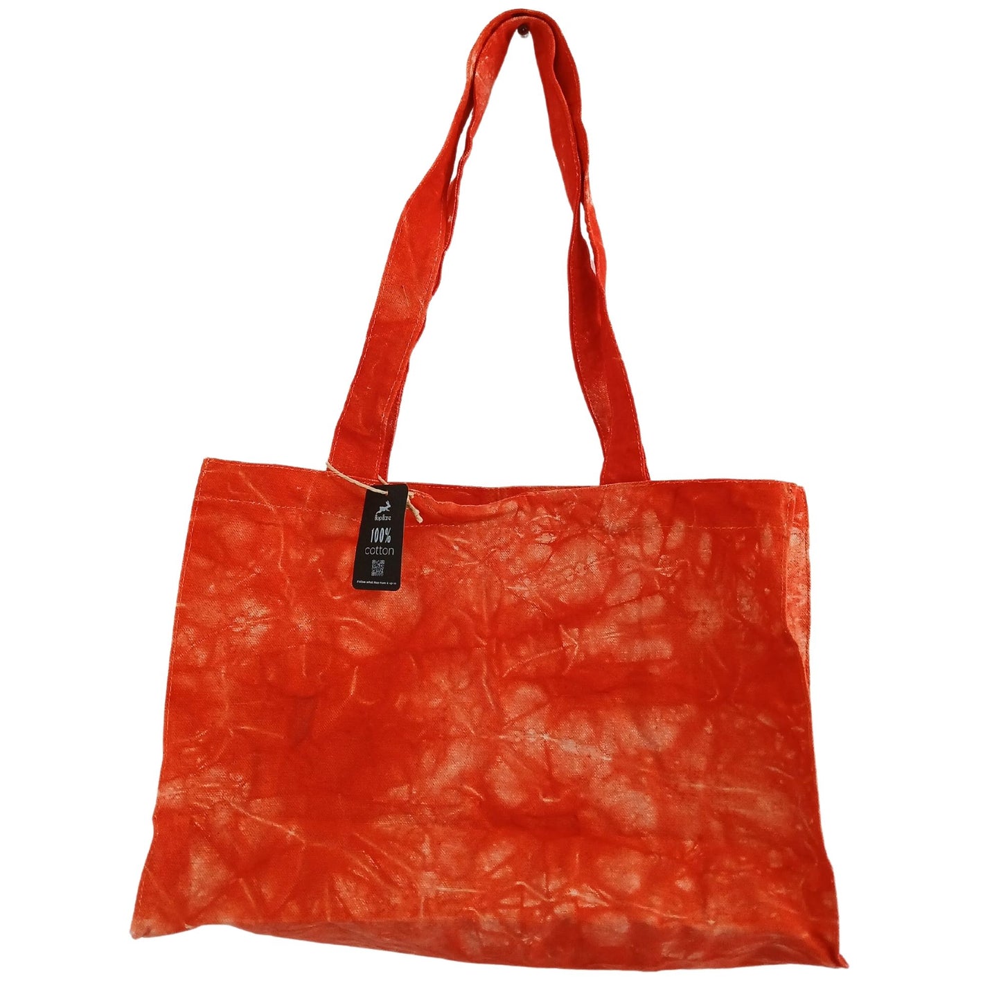 Small desert orange cotton handbag with a vintage stonewashed effect and comfortable shoulder strap.