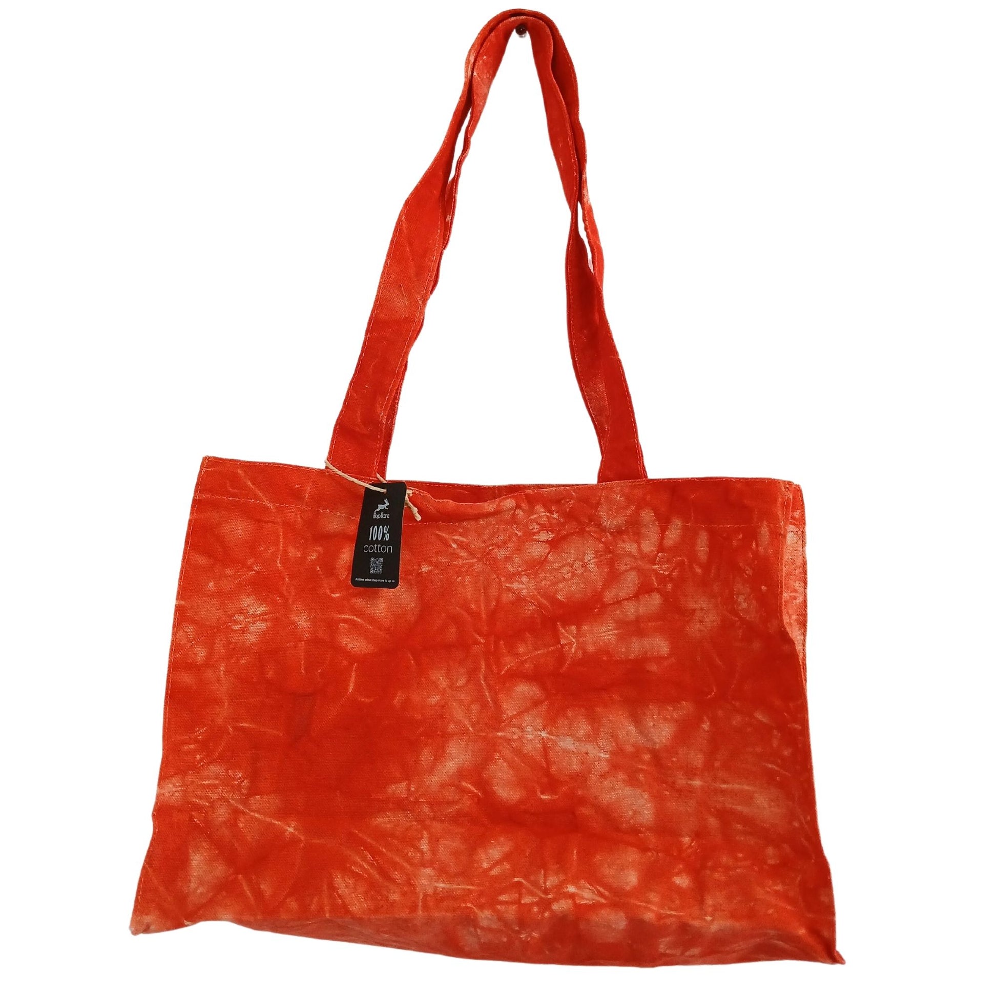 Small desert orange cotton handbag with a vintage stonewashed effect and comfortable shoulder strap.