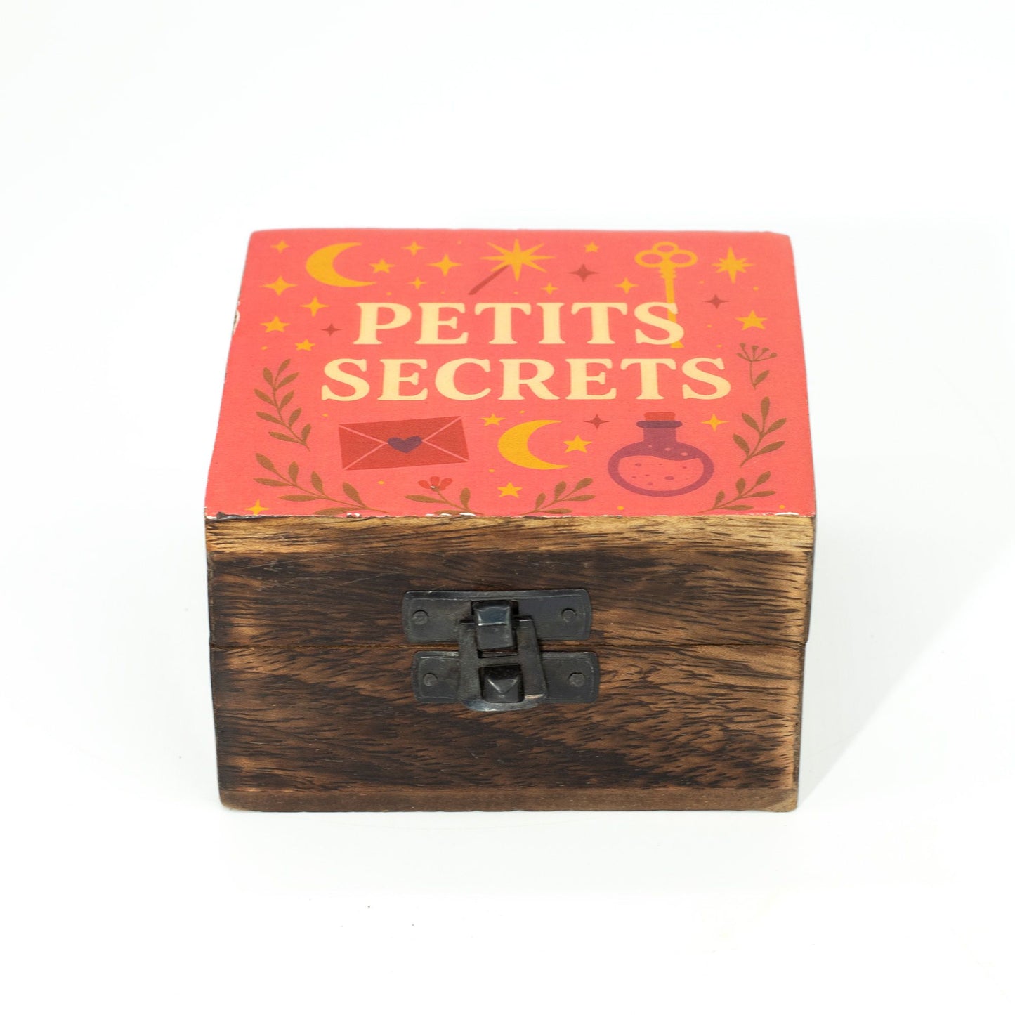 Small decorative wooden box with a vibrant ceramic glazed enamelled lid featuring an intricate floral design.