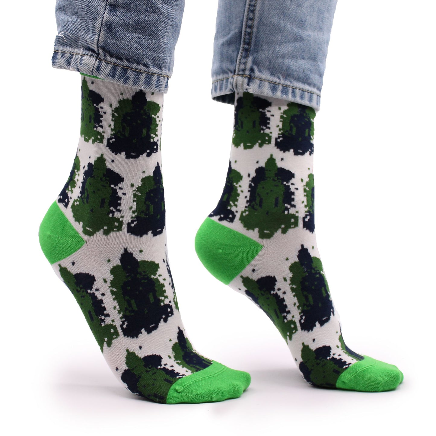 Soft bamboo socks featuring a serene Bali Buddha pattern in a size small to medium.
